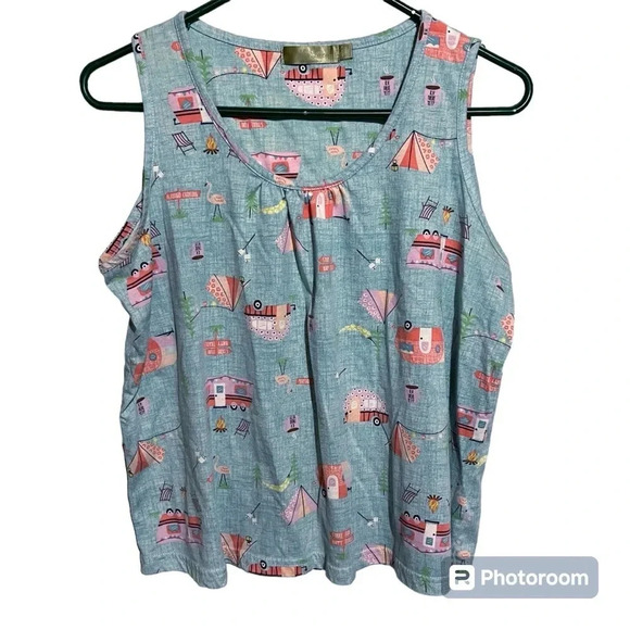 Mia Lucce Pajama Tank Top CAMPING RV VACATION Womens Size M - Picture 1 of 7